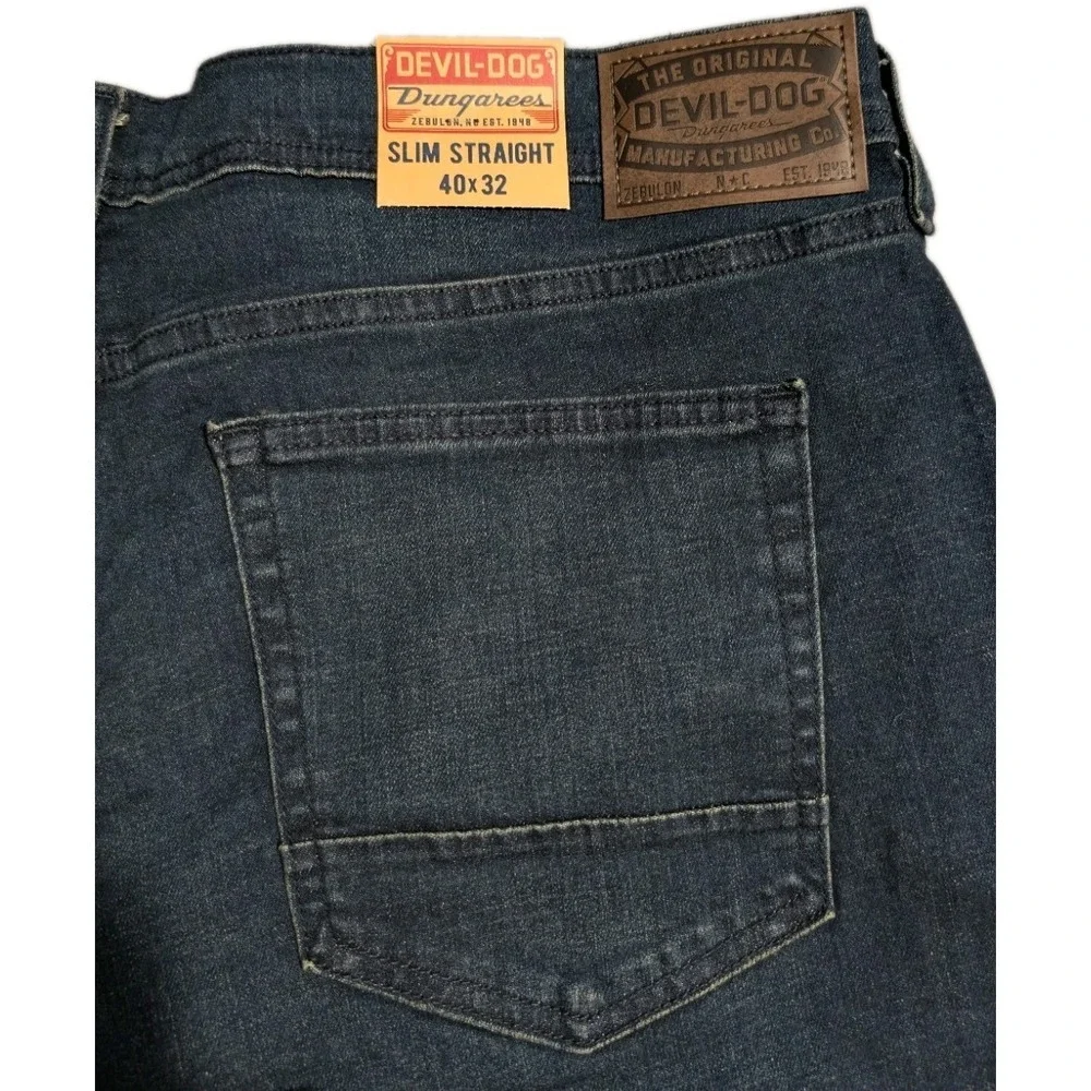Devil-Dog Slim Straight Jeans Mens 40x32 NWT Dark Wash Stretch Denim